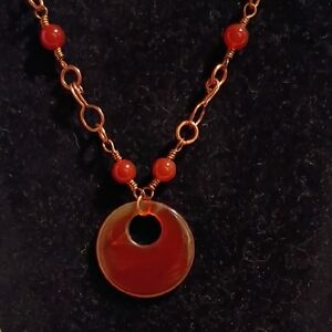 Artisan Made Red Agate And Copper Necklace